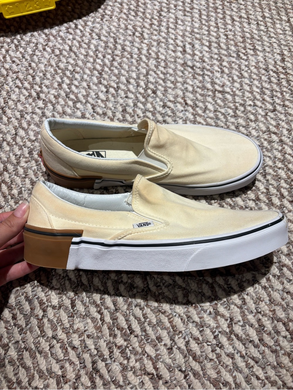 Vans Cream Slip-On Platform Loafers with Brown Heel Accent
